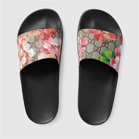 gucci slides with flower|Gucci flip flops with flowers.